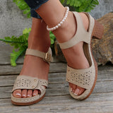 Breakj Retro Casual Roman Style Round-Headed Women's Shoes New Hollow Breathable Flat Buckle