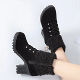 Spring Winter Women Pumps Boots High Quality Lace-up European Ladies Shoes PU High Heels Boots Fast