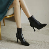 Heel Ankle Boots Women Korean Version Of Autumn And Winter New Ankle Boots Small Heel White Pointed French Thin Heel Side Zipper Martin Boots