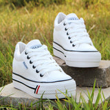 Platform Canvas Shoes Women Lace Up Women's Casual Sneakers Spring Woman Skateboard Shoe White Black Vulcanized