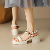 Breakj New 2024 Summer Patchwork Color, High Heel And Thick Heel Fairy Roman