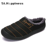 New Men's Slippers Home Winter Indoor Warm Shoes Thick Bottom Plush Waterproof Leather House Slippers Cotton Shoes Big