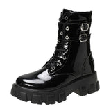 Buckle Thick Heel Martin Boots Autumn 2024 New Comfortable Short Boots 43 Plus Size Women's