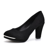QualityHigh-heeled Shoes New Pumps Women Simple Shoes Waterproof Flock High Heeles Shoes Wedding Pumps Round Toe