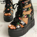 Hot Print Leisure Wedges Women's Shoes 2020 Summer Shoes Women Sandals Platform Shoelaces High Heels Casual Shoes Woman