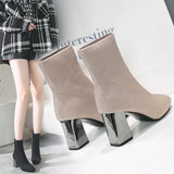 Autumn And Winter New Korean Version Of Martin Boots Women's Sleeve Wool Boots Thick-Heeled Elastic Sock Boots Short High-Heeled Women's