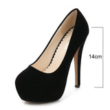 High Heels Shoes Flock Platform Heeled Shoes Pumps Women Night Club Thin Heel Sexy Plus Big Size 14cm Black Red