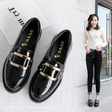 Breakj Shoes British Ins Small Leather Shoes Women Spring Black Flat Web Celebrity Women's