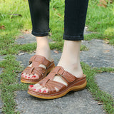 Breakj Women's Slippers Summer Large-Size Slope Heel Sandals Hollow Cross Lady