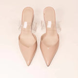 Breakj New Baotou Light Mouth Patent Transparent With Slippers Women's Sharp Head Thin Half Slippers High