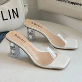 Breakj Slippers Women Summer Wear 2025 New Square Head Crystal Rough And Transparent Sexy High-Shoe Cold Slippers