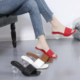 Breakj Crystal With Woven With High Heel Slippers Female Large Size Fashion One Word Cool Drag