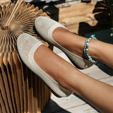 Breakj Solid-Colored Round Head Flying Flat Sole Single Shoes Women's Casual Breathable Hollow Knitted Lazy Working Shoes
