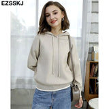 oversize Hooded pullovers women chic pure Color hooded Top girls loose Sportswear sweater