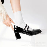 Shoes Women's New Vintage Mary Jane Heels Square Head Fashion Lady Single