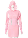 Corset Mini Dress With Hat Long Sleeve Women Bodycon Casual Fashion White Autumn Ladies Elegant Sexy Dresses 2021