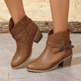 Size Women Boots Autumn Women Solid Color Ankle Fashion High Heel Cowboy Western Boots Spring Women Pointed Toe