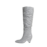 Breakj New 2024 Autumn / Winter 2024 Pointed Tip Full Of Pleated Boots And High Heels With The Same Runway