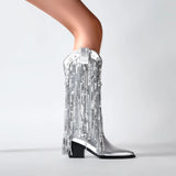 Breakj New 2023 Sequin Tassel Tip Thick Heel High Heel Sleeve High Boots Fashion Plus Size Women's