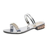 sale 2022 Wedding Bride Women Sandals Slippers Low Heels Shoes Comfort Ladies Rhinestone Gold Silver Female Footwear