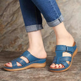Summer Women Wedge Sandals Premium Orthopedic Open Toe Sandal Vintage Anti-slip Leather Casual Female Platform Retro
