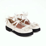 Women Fashion Low Heel Bow Rivet Buckle Strap Platform Lace Ruffles Round Toe Elegant Cosplay Lolita Mary Janes Shoes