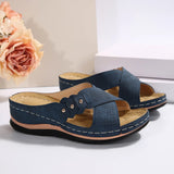 Breakj New Summer Female Thick Bottom Slope With Slippers Large Size Casual Cross With Rivet Decoration Slippers