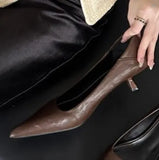 Breakj French New Leopard-Print Fine Heel Single Shoes Sexy Pointed High-Heeled High-Heeled High-Heeled Shoes Small-Size Velvet Cat
