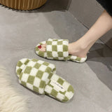 Spring Autumn Womans Slippers Fashion Chessboard Shoes Open Toes Checkerboard Shoes for Women Grid Flats Plaid Woman