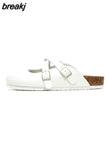 2023 New Summer Women Cork Slippers Buckle Non-slip Casual Closed Toe Sandals