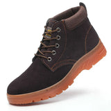 Winter Boots Steel Toe Safety Work Shoes Men Water-Proof Puncture-Proof Suede Leather Work Boots Plush Warm Safety