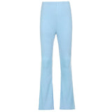 Skinny Elastic Flare Pants Women Casual High Waist Long Trousers Laides Purple Ribbed Sweatpants Summer