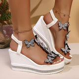 Breakj Summer New Large-Size Women's Sloping Sandals Bow Set Pine Cake Water Drill Bottom Fish Mouth