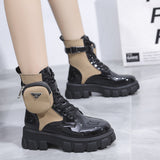 Breakj New Large-Size Ladies Pocket Locomotive Boots Female British Wind Thick Bottom With Short Barrel Knight Martin