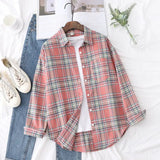 New Long Sleeve Loose Casual Womens Plaid Shirt Fine Fresh College Style Design Blouses And Tops Female Checked