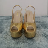 Women Pumps New 14CM Platform High Heels Sexy Gold Silver Crocodile Pattern Open Toe Sandals Gladiator Party Dress Woman