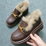 Women Genuine Leather Pumps Loafers Shoes Platform High Heels Metal Decoration Thick Heel Lady Footwear Spring Brown
