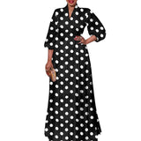 Elegant Holiday Maxi Long Dress 2022 VONDA Women Vintage Polka Dot V Neck Long Maxi Dress Casual Puff Sleeve Vestido