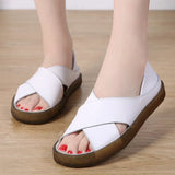 Women Sandals 2021 Genuine Leather Flat Gladiator Sandals For Women Summer Casual Shoes Fish Mouth Slip On Sandal