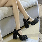Breakj 2025 Thick-Heeled Korean Version Of The Black Square High Heel Shoes Pure Color Buckle Buckle Noodles Women's
