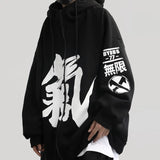 Velvet Hooded Chinese Characters Plush Winter Loose Couple Zipper Hip Hop Harajuku Streetwear Cotton Hoodie