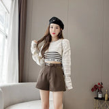 Black Woolen Shorts Female Spring And Autumn Outside Wearing Small Tall Waist Wide Leg Pants 2025 New Show Thin Bottom Boots