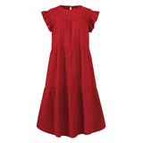 Summer Dress Plus Size Women VONDA 2022 Bohemian Sundress Casual Crew Neck Loose Cotton Ruffled Dresses Holiday Party