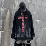 Hoodies Women Sweatshirt Men Harajuku Dark Black Cross Print Loose Plus Velvet Plus Size Couple Jacket Goth