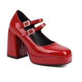 Breakj Jane Shoes Square Head Buckle Thick Heel Large Size High Heel Women's Shoes