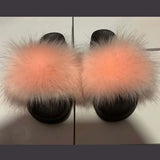 Fluffy Fur Slippers Shoes Women Real Flip Flop Flat Slides Outdoor Sandals Ladies Amazing Shoes