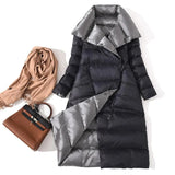 Women Double Side Long Jacket Winter Ultra Light White Duck Down Parka Breasted Plus Size 3xl Female