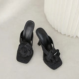 Yards 2024 New Simple Versatile Denim Flower Clip Toe Temperament High With Cool