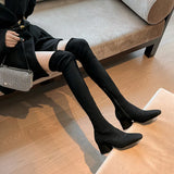 Breakj Boots High-Heeling Boots Elastic Boots Boots Cards Color Boots Lint Long Boots Autumn Winter Velvet High