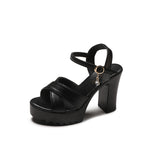 Breakj Women 2025 Summer New Korean Version Of High-Heeled Sandals One-Word Buckle Fashion Coarse Women's